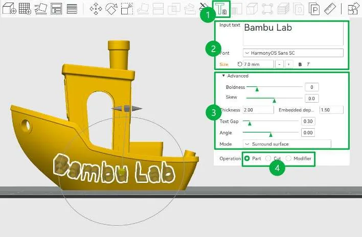 Инструмент «Текстовая форма» добавляет 3D-текст на поверхность модели